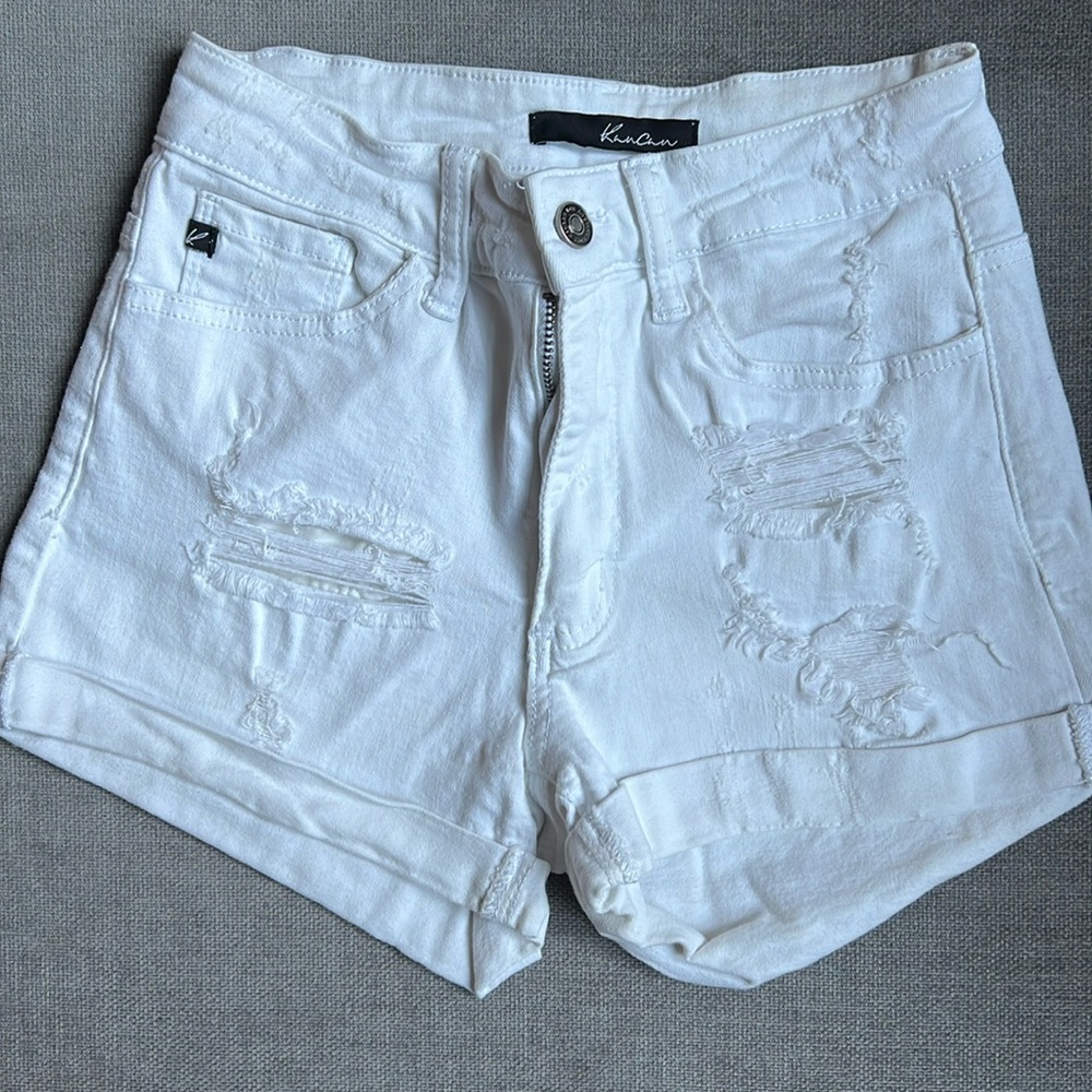 KanCan Distressed White Denim Jean Shorts